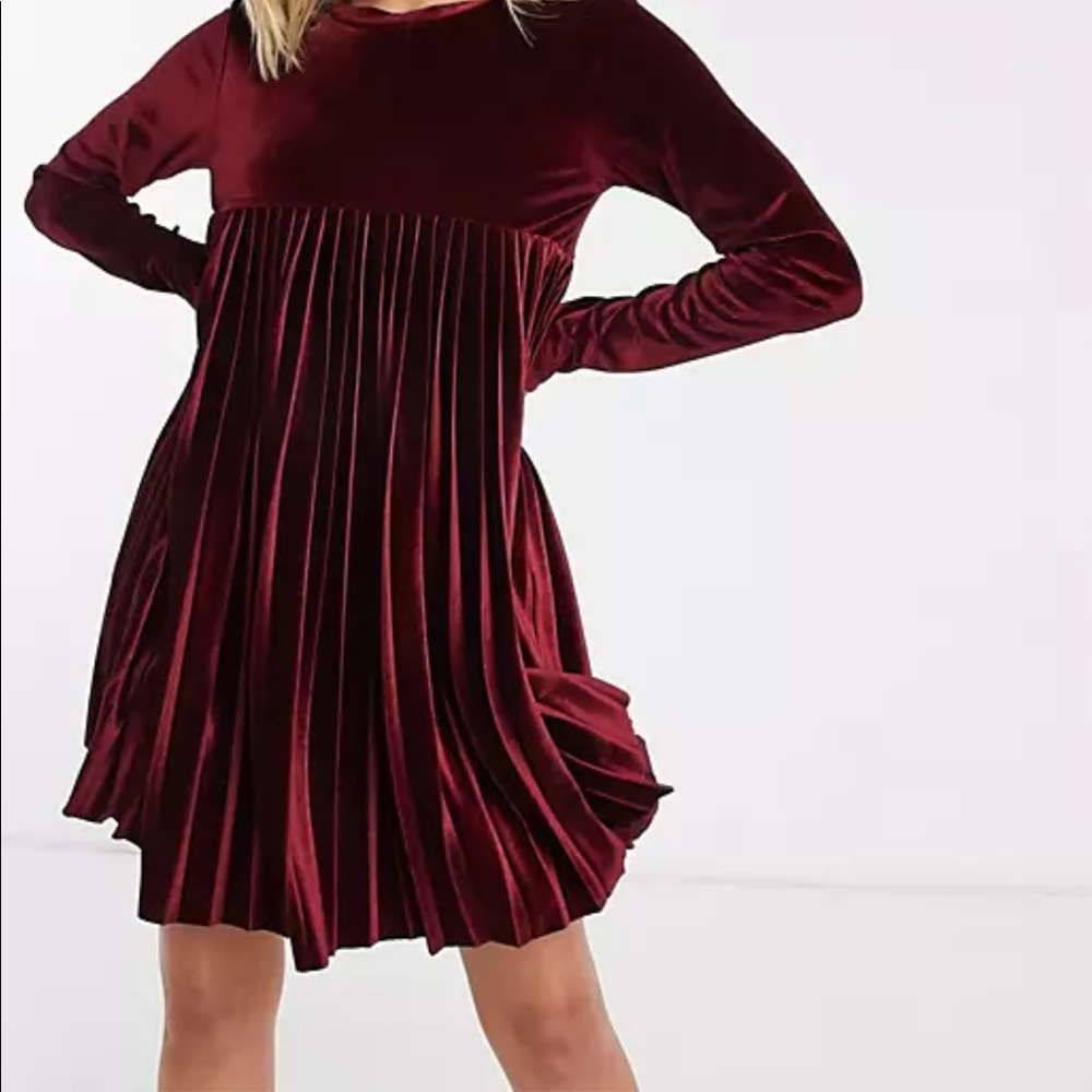 ASOS Velvet Pleated Smock Mini Dress *NWT*